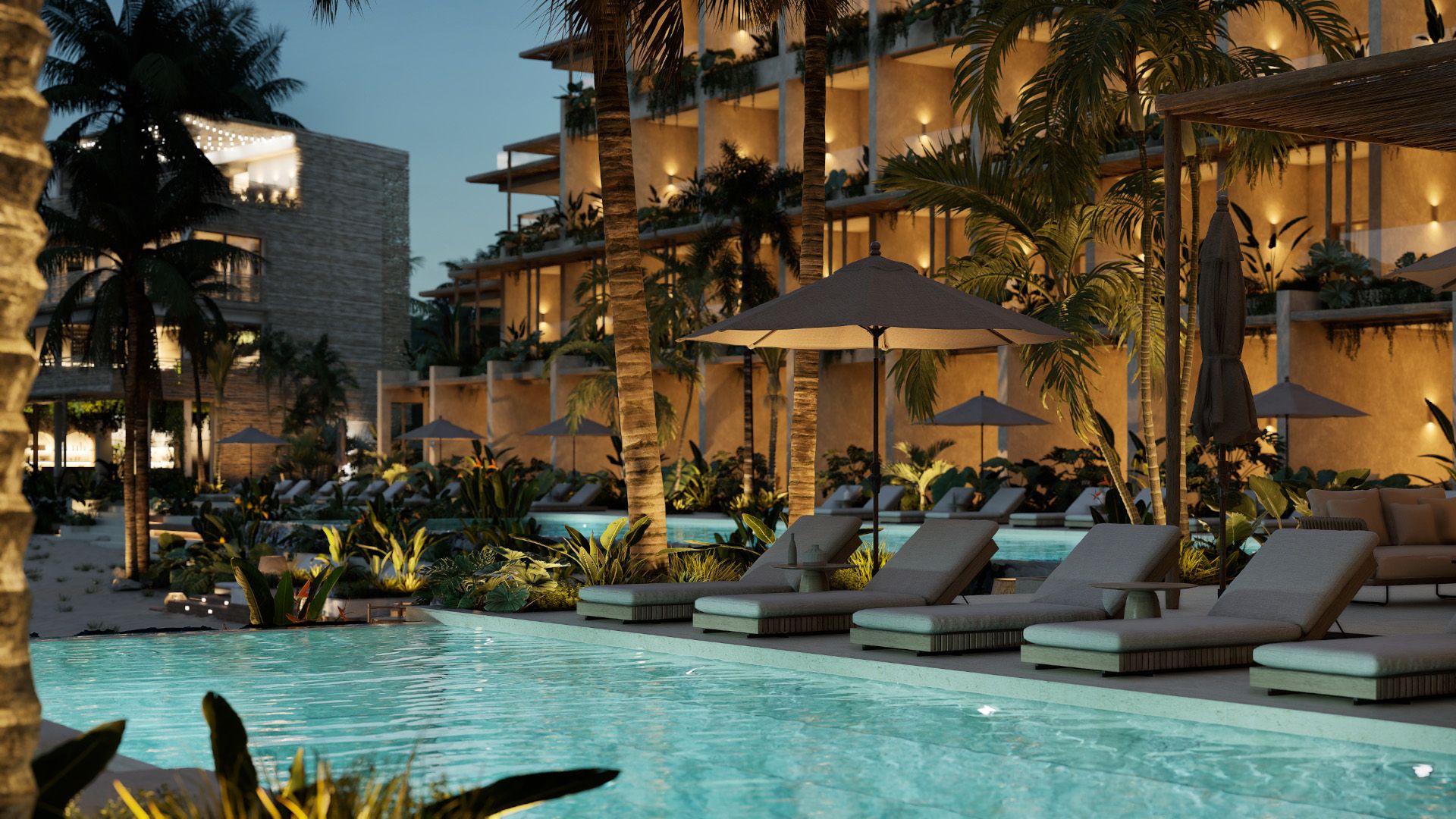Pool at dusk